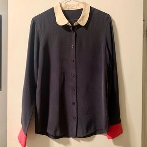 Navy Blue Equipment SILK Blouse size small